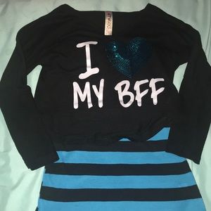 Black crop top and black and blue tank top.